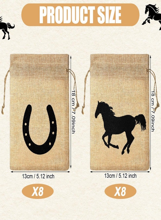 Vincreem 16 Pieces Western Horse Gift Bags Cowboy Party Favor Bags with Drawstring Reusable Treat Goodie Candy Sackpacks Horsehead and Horseshoe Pattern for Cowboy Birthday Party Favor(5x7 Inch) - Image 2